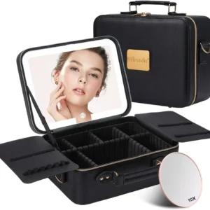 Travel Makeup Bag with LED Lighted Mirror