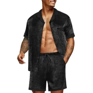 Men Satin Silk Pajamas Set with Pockets